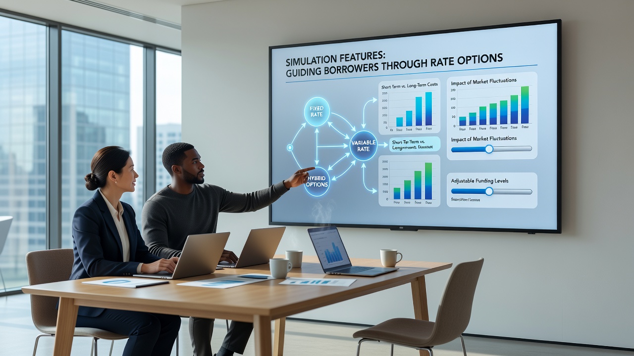 Borrower using simulation dashboard to compare rate options in flexible funding setup